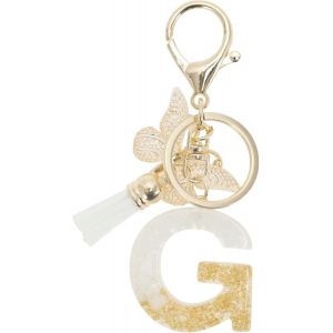 Kal-Porte-Cl&eacute;s, Porte-Cl&eacute;s Filles, Pendentif Lettre G, Porte-Cl&eacute;s Papillon Avec Lettres Initiales, Cadeau Porte-Cl&eacute;s Femme, Ton Blanc Or - Neuf