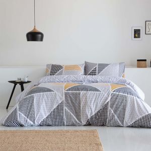 Tzf-Geka Housse De Couette Réversible Pour Lit De 90 X 190/200 Cm, 50 % Coton, 50 % Polyester, Gris Et Moutarde - Neuf