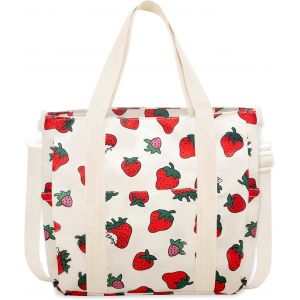 SJZG-Sac Fourre-Tout Fraise Pour Femmes Filles Sacs &Agrave; Bandouli&egrave;re Mignons Grande Sac Cabas Avec Fermeture &Agrave; Glissi&egrave;re Et Poches Sacs De Courses Pour Le Travail Au Coll&egrave;ge Voyage Shopping - Neuf