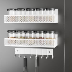 Cauc-&Eacute;tag&egrave;re Magn&eacute;tique Pour R&eacute;frig&eacute;rateur En M&eacute;tal, Lot De 3 &Eacute;tag&egrave;re &Agrave; &Eacute;pices Magn&eacute;tique Avec 8 Crochets, Porte-&Eacute;pices Magn&eacute;tique Pour R&eacute;frig&eacute;rateur, Machines &Agrave; Laver Et Fours &Agrave; Micro-Ondes (Blanc) - Neuf