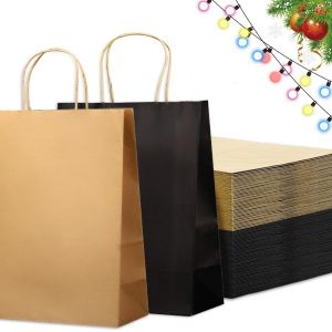 42 Pcs Pochettes Cadeau Kraft Avec Poign&eacute;e - 21 Sacs Marron Et 21 Sacs Noirs - Sacs Cadeau &Eacute;cologiques Pour F&ecirc;tes ,Mariages ,Anniversaires Et Banquets (21 X 16 X 8 Cm) - Neuf