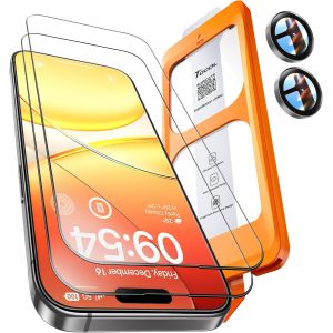 LORANKA-2 Pi&egrave;ces Verre Tremp&eacute; pour iPhone 15 avec Protection Objectif, D&eacute;poussi&eacute;rage Automatique, Sans Bulles, 9H Couverture Compl&egrave;te Protection, Coques de T&eacute;l&eacute;phone Compatibles, Gris - Neuf