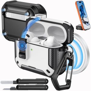 LORANKA-&Eacute;tui pour AirPods Pro 3 avec Verrouillage 2025 - Compatible avec MagSafe, Support de T&eacute;l&eacute;phone&iquest; & Pop-up Auto pour &Eacute;tui AirPod Pro 3e G&eacute;n, Coque de Protection avec Kit de Nettoyage, Noir + Bl - Neuf