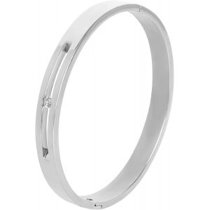 Kalsw-8mm Bracelet À Manchette Zircon Jonc Acier Inoxydable Femme Fille Bijoux Cadeau Fête Amour - Neuf