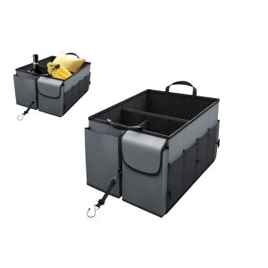 Organisateur de coffre de voiture &agrave; 3 compartiments avec poign&eacute;es, bo&icirc;te de rangement pliable, tissu Oxford, gris - Neuf