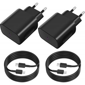 Chargeur Usb C 45Wx2 +2Mx2 C&acirc;ble Usb C, Charge Rapide Pour Samsung Galaxy S25/S24/S23/ S22 /S21 /S21 Ultra,S20 Fe, A16/A15/A1[J77] - Neuf