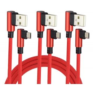 (1Mètre/3Pied Câble Micro USB à 90 Degrés USB 2.0 A Angle Droit Câble de Synchronisation et de Charge Rapide Mâle à Micro Mâle Pour Android,Smartphones et Plus (Rouge/3Pack) - Neuf