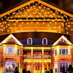 AIOU-Rideau Lumineux Noel Exterieur,20M 800 Leds Guirlande Lumineuse Rideau 8 Modes Avec Minuterie Étanche Ip44 Cascade Lumineuse Led Extensible Pour Décoration De Balcon Jardin Fête,Blanc Chaud - Neuf