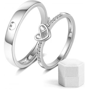 Kal-Bague - Bague Couple Bague Argent 925 Bague De Promesse Couple, Bagues D'amour, Bagues R&eacute;glables, Bagues De Couple, Bagues De Fian&ccedil;ailles, Bagues De Promesse, Bijoux Cadeaux. - Neuf