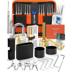 JEXNOVASHOP-Kit de Crochetage Serrure 38 Pi&egrave;ces, Version Mise &agrave; jour Lock Picking Kit, Outils de D&iquest;entra&icirc;nement avec 4 Serrure Transparente Cadenas, pour Serruriers D&eacute;butant et Pro - Neuf