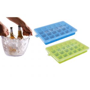 Ensemble De 24 Bacs &Agrave; Gla&ccedil;ons En Silicone - Vert Et Bleu - Neuf