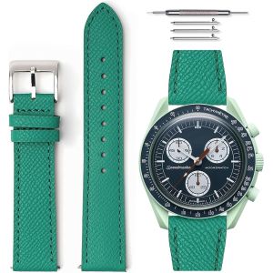 Eryi-Bracelet De Montre En Cuir Grainé À Dégagement Rapide Universel Compatible Avec Omega X Swatch Moonswatch 20mm - Neuf