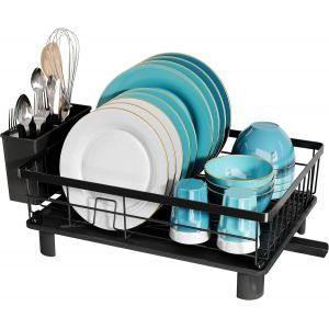 Jexnovashop-Egouttoir Vaisselle, Egoutoire Vaisselle Cuisine Noir En Acier Inoxydable Avec Porte-Ustensiles, Vidange - Neuf