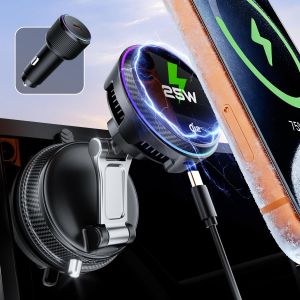 Qi2.2 25W Chargeur De Voiture Avec Magsafe, Support T&eacute;l&eacute;phone &Agrave; Induction Magn&eacute;tique Pour Iphone 17 Pro Max 16 15 14 13 12, Aimant&eacute; Auto Sans Fil Charge Rapide Smartphone Porte - Neuf