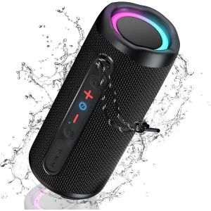 KALANKA-Enceinte Portable Bluetooth 5.3,Enceinte Bluetooth Lumineuse avec Bass Renforcées,Enceinte Sans Fil avec Appairage TWS 24H Autonomie,Haut-Parleur Bluetooth Étanche,Enceinte Bluetooth Puissant - Neuf