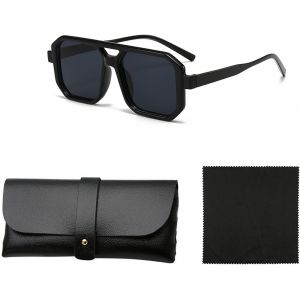 Kathlelxh-1 Morceau De Lunettes De Soleil Rétro, 1 Morceau D'étui De Verres En Cuir Pu Et 1 Morceau De Tissu En Verre, Lunettes Polyvalentes À La Mode, Équipement De Voyage En Plein Air.[H1247] - Neuf