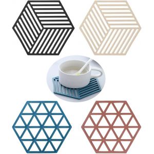 Kalanka-Tapis Isolant,4 Pièces Dessous De Plat Silicon,Antidérapant Hexagonal Sous Plat,Dessous De Verre Résistant À La Chaleur, Antidérapant, Résistant À La Chaleur, Pliable - Neuf