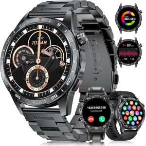 Montre Connectée Homme Militaire, 1.43"" Amoled Smartwatch Avec Appel Bluetooth, Fréquence Cardiaque, Spo2, Moniteur De Sommeil Pour Ios Android, 120+ Sportmodi Fitness Tracker 3 Bracelets - Neuf