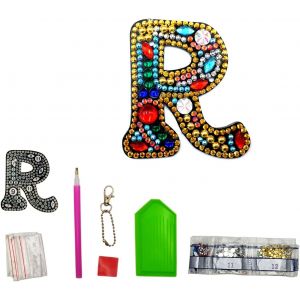 Lettres R Diy Diamant Peinture Porte-Clés Rétro Diamond Painting Porte-Clés Double Face En Acrylique Diy Art Strass Peinture Kits Pour Pendentif Sac Décor Broche - Neuf