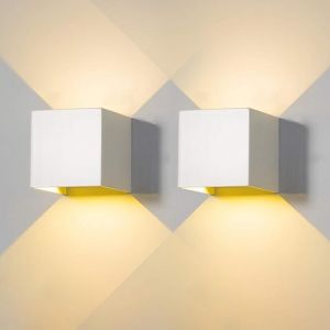Lot De 2 Appliques Murales Extérieures À Led (Blanches), 10 W, Modernes, Lumière Chaude, Ip65, Étanche, En Aluminium, Carrées, À Angle Réglable, Faciles À Installer - Neuf
