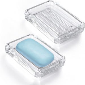 Porte Savon,Support Savon en Verre,Boite a Savon Transparent pour Salle de Bain et WC,Lot de 2 - Neuf