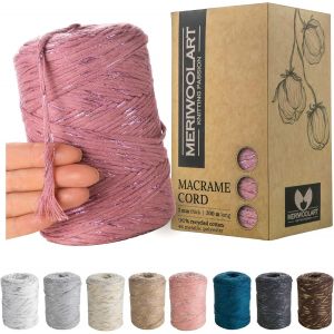 Sjzg-Corde Macram&eacute; 3mm Color&eacute; Pflaume - Fil Macram&eacute; Corde 200m - Corde De Coton Simple Torsion - Corde Macram&eacute; Coton Recycl&eacute; Oeko-Tex - Bricolage Macram&eacute; D&eacute;coration Int&eacute;rieure Boho - Neuf