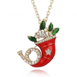 Collier De Noel Style Occidental Avec Strass En Alliage Emaille Pour Femme (Chapeau De Noel Dore) - Neuf
