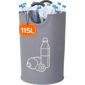 Eryi-115l Collecteur De Bouteilles, Poubelle Tri Selectif Pour Plastique, Bouteilles Verre, Poubelle Exterieur De Recyclage Avec Poignée En Aluminium, Poubelle Cuisine Rangement De Bouteilles, Gris - Neuf