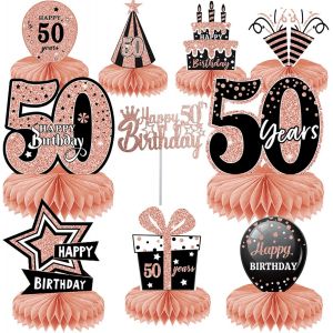 10 Pièces Décorations D'anniversaire Centres De Table 50 Ans,Nid D'abeille Anniversaire Centre De Table En Décoration De Table Pour Hommes Et Femmes Fournitures De Fête Anniversaire - Neuf