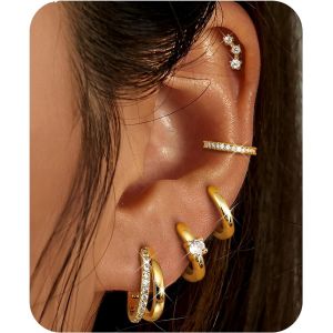 Kal-3-5 Paires Boucles D'oreilles Femme Or/Argent Creole 14k Plaqu&eacute; Or Hypoallerg&eacute;nique Creoles Argent Cartilage Piercing Tragus Oreille Petites Boucles D'oreilles Pendantes - Neuf