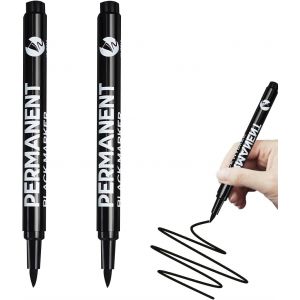 2 Pcs Marqueur Noir Ind&eacute;l&eacute;bile, Largeur De Trait 2 Mm, Imperm&eacute;able Marqueur Noir Indelebile, Pour Verre C&eacute;ramique Toile Pneus Metal Toile Papier - Neuf