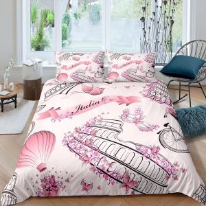 Parure De Lit Tour Eiffel Rose, Paris Fashoin, Imprim&eacute;e En 3d, Housse De Couette Queen King Size Avec Taies D'oreiller, Pour Filles, Pour Chambre &Agrave; Coucher - Neuf