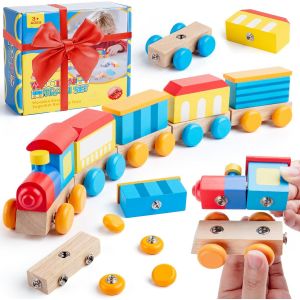 Bloc De Construction Jouet Montessori, Motricité Fine Jeu De Construction Avec Boutons, Sensoriel Outils Enfant, Jouet Enfant Bois Jeu Educatif 3 Ans Fille Garcon - Neuf
