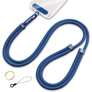 JGD-Cordon Telephone Portable Tour de Cou Universelle avec Patch Collier de Longe Porte-cl&eacute;s Sangles r&eacute;glables en Nylon pour iPhone 17 Pro 16 15 14 Samsung Sport, Voyage, Outdoor Homme Femme Bleu - Neuf