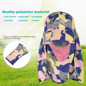 Casquette Camouflage A Rabat Pour Protection Solaire D'exterieur Avec Cache-Oreilles Amovible (Rose) - Neuf