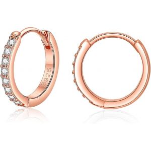 Kal-Boucles D'oreilles Créoles Pour Femme Fille En Argent Fin 925 Avec Zircone Cubique Ensemble De Petite Creole/Anneau Unisexe Hypoallergénique Cartilage Huggies Set, Diamètre 10, 12, 14mm - Neuf