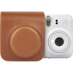Étui de protection pour appareil photo instantané Fuji Instax Mini 12-Cuir PU-Avec poche photo-Bandoulière réglable-Marron rétro - Neuf