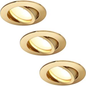 Lot De 3 Spot Led Encastrable Complet Orientable Doré Avec Ampoule Gu10 Module 220v 5w,Dimmable,Blanc Chaud,Percage 68mm - Neuf