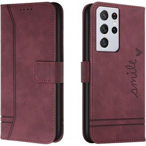 Kal-Coque Pour Samsung Galaxy S22 Ultra, Etui Portefeuille Samsung S22 Ultra, Protection Etui À Rabat Housse En Cuir Pu Avec Antichoc Tpu [Fermoir Magnétique] Pour Samsung S22 Ultra (Rouge) - Neuf