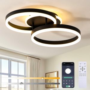 Subzonal-Plafonnier Led Dimmable, 50cm 36w, Design &Agrave; Double Anneau, 3000&iquest;6500k Avec T&eacute;l&eacute;commande & Contr&ocirc;le Via App Lampe Plafond Noir Avec M&eacute;moire & Veilleuse, Pour Salon, Chambre, Salle &Agrave; Manger Et - Neuf