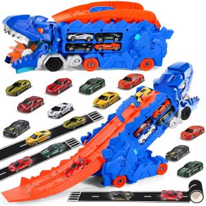 KAJGL-Camion Dinosaure Jouet Avec 8 Voitures De Course,Circuit Voiture Enfant Jouet Enfant 2 3 4 5 6 Ans Garcon Cadeau Garcon 3 4 5 6 Ans - Neuf