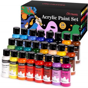 Kaojl-Peinture Acrylique,24 Couleurs 50 Ml De Peinture,Acrylique Adapté À Diverses Surfaces Telles Que La Toile,Le Papier Et Le Tissu,Parfait Pour Les Projets De Bricolage - Neuf