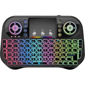 WQD-i10 Mini Clavier sans Fil Smart TV Clavier Mini sans Fil Rétroéclairé avec Souris Touchpad, Bluetooth et 2,4 GHz USB Clavier pour Android TV Box/HTPC/Pad/Notebook/Projector - Neuf