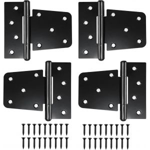 Lot de 4 piezas Charni&egrave;re Porte Lourde, Charni&egrave;res en Acier au Carbone Noir, Charni&egrave;res de Porte Plates pour Abri de Jardin, Grange, Cl&ocirc;ture en Bois (Vis Incluses) (Noir) - Neuf