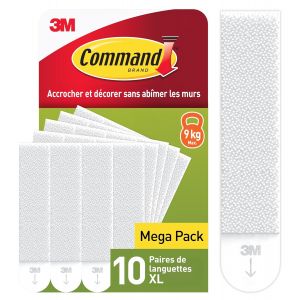 Mevronisshop-Languettes Accroches Tableaux, Tr&egrave;s Grandes - 10 Paires (20 Languettes) Blanc - Supporte Jusqu'&agrave; 9 Kg - Sans Outils - Fixation Sans Dommages - Neuf