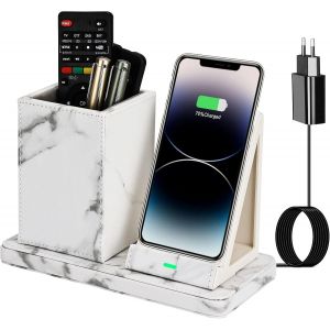 Organisateur De Bureau Avec Chargeur Induction, Rangement Bureau Fourniture Porte Stylo Avec Chargeur Rapide Sans Fil 10W Pour Iphone 14 13 12 11 Pro Max Et Samsung Galaxy S23/S22/S21/S20/S9 - Neuf