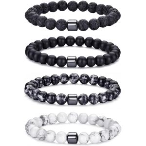 Kalanka-Bracelet ?il De Tigre Pour Hommes, Ensemble De Bracelets De Perles En Pierre Naturelle De 8mm, Bracelets Extensibles En Pierre De Lave, Réglables, En Perles De Cristal Noir, Cadeaux Pour Homm - Neuf