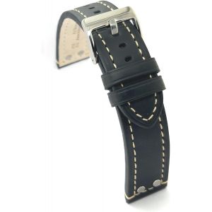 Kal-Bracelet Cuir Veau Huilé Style Aviateur Pilote Flieger Avec Rivets U2013 Tailles 18mm 20mm 22mm 24mm U2013 Noir Marron Foncé Marron Clair U2013 Design Sportif Classique 381 - Neuf