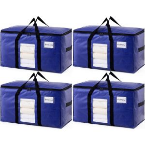 Sacs De Rangement Robustes Avec Couvercle Et Poignées Renforcées,Extra Larges,Cartons De Déménagement Pour Vêtements,Voyage,Sacs De Déménagement (Bleu Foncé,Lot De 4) - Neuf