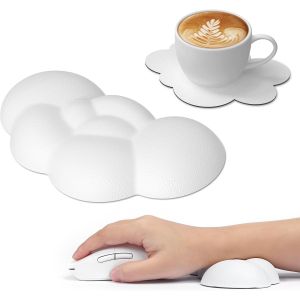 Cloud Souris Repose-Poignet Avec Dessous De Verre, Ergonomique, Trous De Massage Pour Soulager La Douleur, Support De Poignet Pour Souris, Joli Accessoire Pour Bureau/Jeu Vid&eacute;o-Blanc - Neuf